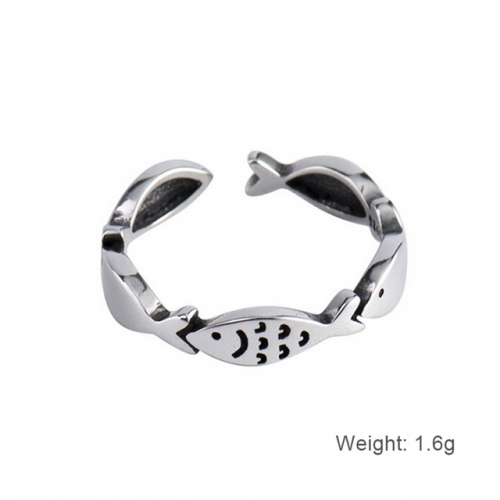 925 Sterling Silver Ring Vintage Fish Ring Opening Adjustable Ring