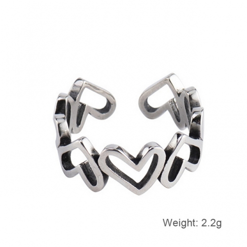 S925 Sterling Silver Ring Love Heart Hollow Ring Opening Adjustable Ring