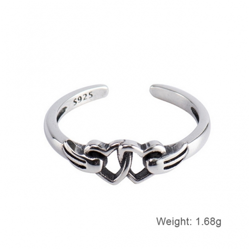 S925 Sterling Silver Ring Hollow Love Ring Opening Adjustable Ring Silver Jewelry Wholesale