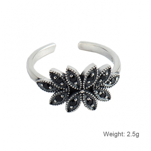 S925 Sterling Silver Ring Ladies Retro Ring Zircon Leaf Ring Silver Jewelry Wholesale