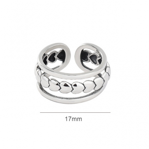S925 Sterling Silver Ring Vintage Heart-Shaped Ring Opening Adjustable Ring