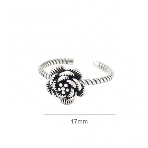 925 Sterling Silver Ring Women Simple Open Ring Retro Flower Ring Wholesale