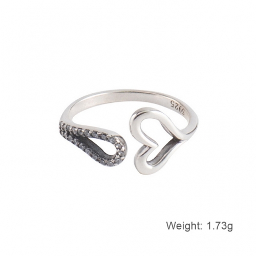 925 Sterling Silver Ring Female Simple Open Ring Retro Love Heart Ring Wholesale