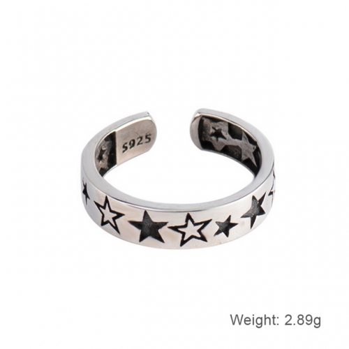 925 Sterling Silver Ring Female Simple Open Ring Retro Star Ring Wholesale