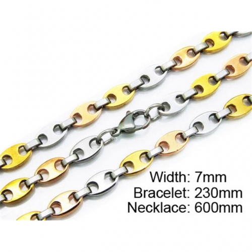 Wholesale Stainless Steel 316L Two-Tone Necklace & Bracelet Set NO.#BC55S0153I20