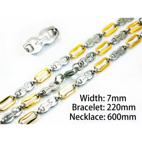 Wholesale Stainless Steel 316L Two-Tone Necklace & Bracelet Set NO.#BC55S0569IQQ