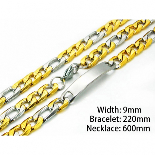 Wholesale Stainless Steel 316L Two-Tone Necklace & Bracelet Set NO.#BC40S0208HOE