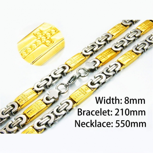 Wholesale Stainless Steel 316L Two-Tone Necklace & Bracelet Set NO.#BC08S0124IPC