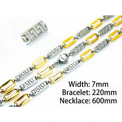 Wholesale Stainless Steel 316L Two-Tone Necklace & Bracelet Set NO.#BC55S0572IAA