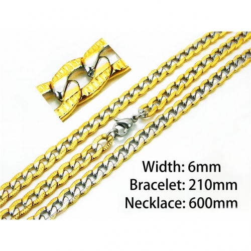 Wholesale Stainless Steel 316L Two-Tone Necklace & Bracelet Set NO.#BC61S0362HIT