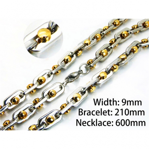 Wholesale Stainless Steel 316L Two-Tone Necklace & Bracelet Set NO.#BC55S0521IJG