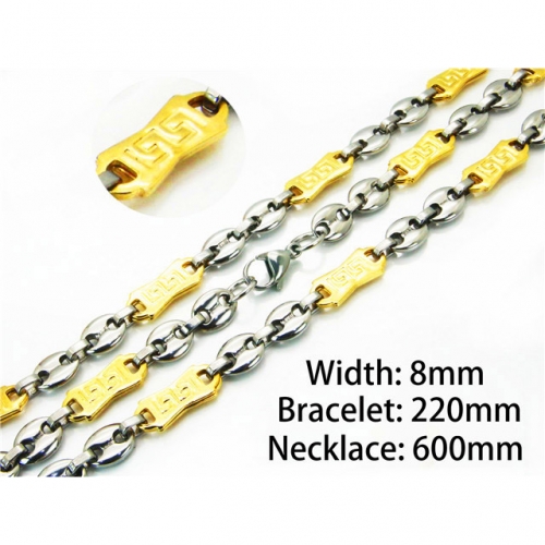 Wholesale Stainless Steel 316L Two-Tone Necklace & Bracelet Set NO.#BC55S0550IIS