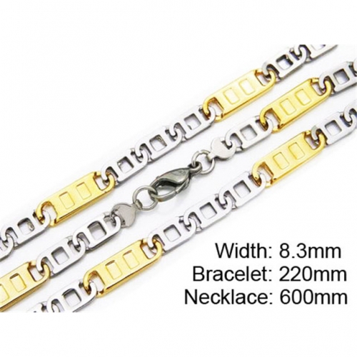 Wholesale Stainless Steel 316L Two-Tone Necklace & Bracelet Set NO.#BC55S0168H80