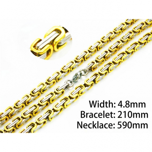 Wholesale Stainless Steel 316L Two-Tone Necklace & Bracelet Set NO.#BC54S0432IIU