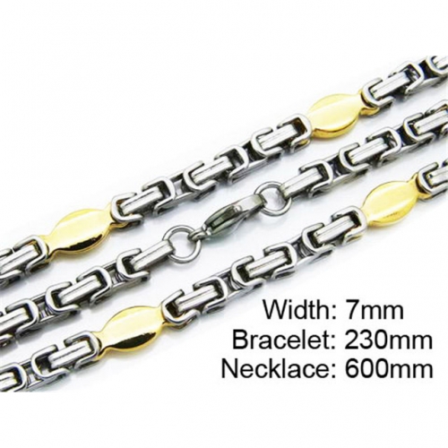 Wholesale Stainless Steel 316L Two-Tone Necklace & Bracelet Set NO.#BC55S0151I20