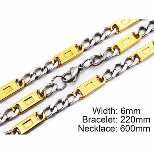 Wholesale Stainless Steel 316L Two-Tone Necklace & Bracelet Set NO.#BC55S0007I40