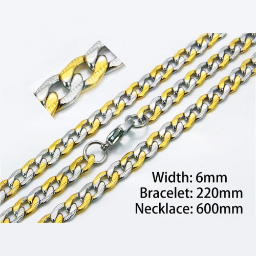 Wholesale Stainless Steel 316L Two-Tone Necklace & Bracelet Set NO.#BC61S0313HWW