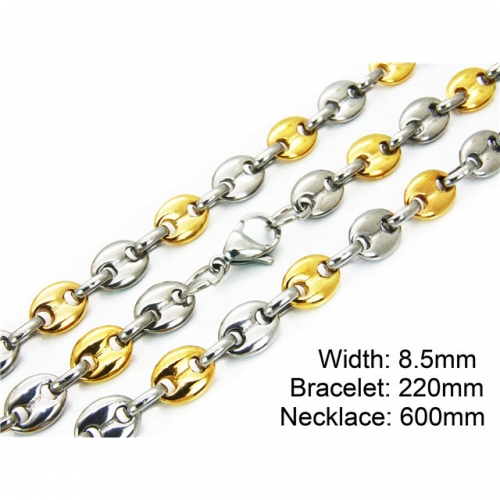 Wholesale Stainless Steel 316L Two-Tone Necklace & Bracelet Set NO.#BC55S0255IHF