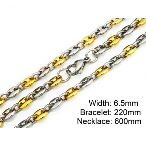 Wholesale Stainless Steel 316L Two-Tone Necklace & Bracelet Set NO.#BC55S0251IDDZ