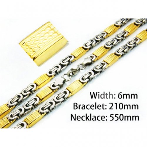 Wholesale Stainless Steel 316L Two-Tone Necklace & Bracelet Set NO.#BC08S0119IOQ