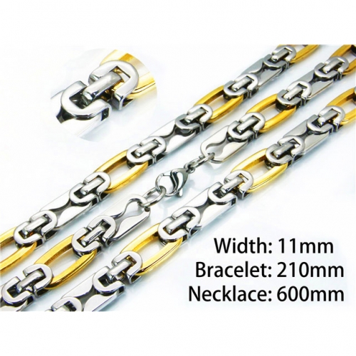 Wholesale Stainless Steel 316L Two-Tone Necklace & Bracelet Set NO.#BC55S0503IJG