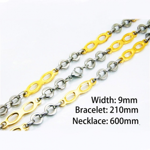 Wholesale Stainless Steel 316L Two-Tone Necklace & Bracelet Set NO.#BC55S0584IEE