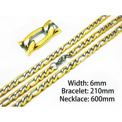 Wholesale Stainless Steel 316L Two-Tone Necklace & Bracelet Set NO.#BC61S0361HIE