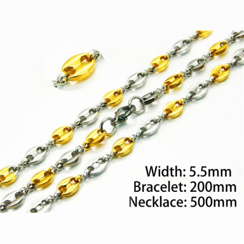 Wholesale Stainless Steel 316L Two-Tone Necklace & Bracelet Set NO.#BC40S0243HHL