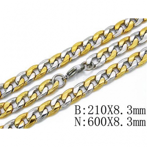 Wholesale Stainless Steel 316L Two-Tone Necklace & Bracelet Set NO.#BC40S0041H80