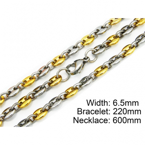 Wholesale Stainless Steel 316L Two-Tone Necklace & Bracelet Set NO.#BC55S0078H80
