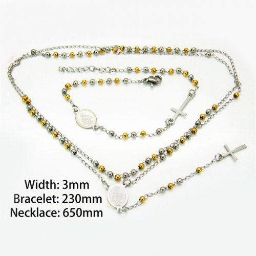 Wholesale Stainless Steel 316L Two-Tone Necklace & Bracelet Set NO.#BC40S0257HIL