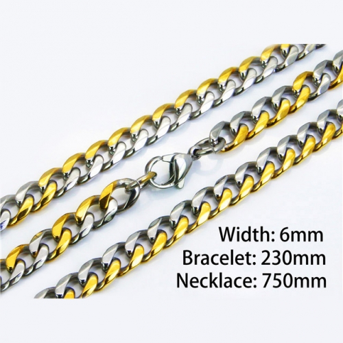 Wholesale Stainless Steel 316L Two-Tone Necklace & Bracelet Set NO.#BC40S0152JZL