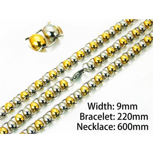 Wholesale Stainless Steel 316L Two-Tone Necklace & Bracelet Set NO.#BC55S0536IJD