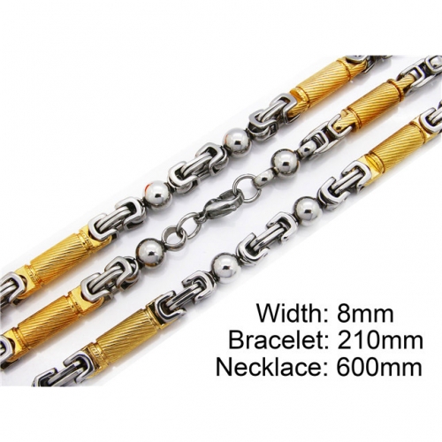Wholesale Stainless Steel 316L Two-Tone Necklace & Bracelet Set NO.#BC55S0012I30