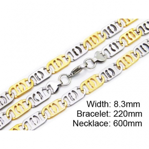 Wholesale Stainless Steel 316L Two-Tone Necklace & Bracelet Set NO.#BC55S0170H80