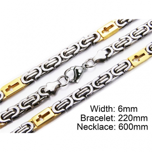 Wholesale Stainless Steel 316L Two-Tone Necklace & Bracelet Set NO.#BC55S0005I30