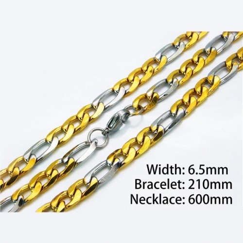 Wholesale Stainless Steel 316L Two-Tone Necklace & Bracelet Set NO.#BC61S0309HDD