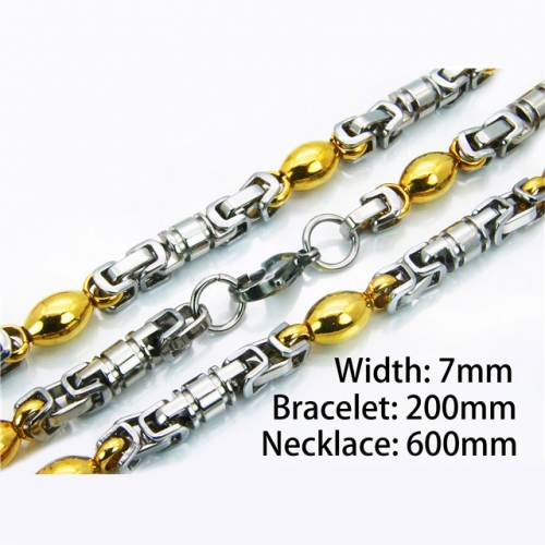 Wholesale Stainless Steel 316L Two-Tone Necklace & Bracelet Set NO.#BC55S0227IJZ