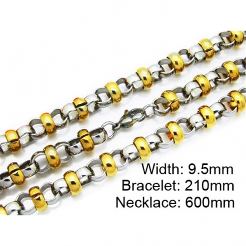 Wholesale Stainless Steel 316L Two-Tone Necklace & Bracelet Set NO.#BC55S0159I20