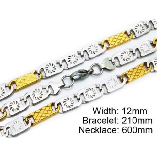 Wholesale Stainless Steel 316L Two-Tone Necklace & Bracelet Set NO.#BC55S0135H80