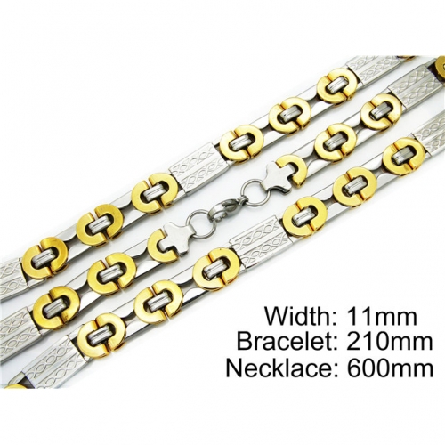 Wholesale Stainless Steel 316L Two-Tone Necklace & Bracelet Set NO.#BC55S0071I40