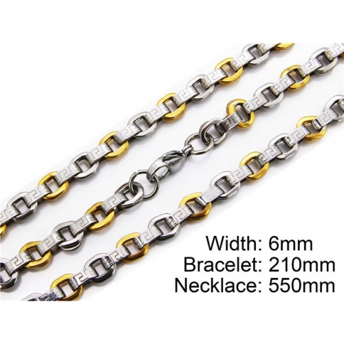 Wholesale Stainless Steel 316L Two-Tone Necklace & Bracelet Set NO.#BC55S0013I00