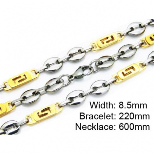 Wholesale Stainless Steel 316L Two-Tone Necklace & Bracelet Set NO.#BC55S0166I20