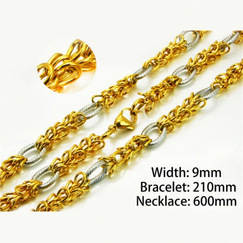 Wholesale Stainless Steel 316L Two-Tone Necklace & Bracelet Set NO.#BC40S0212JIA