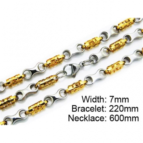 Wholesale Stainless Steel 316L Two-Tone Necklace & Bracelet Set NO.#BC55S0161I20