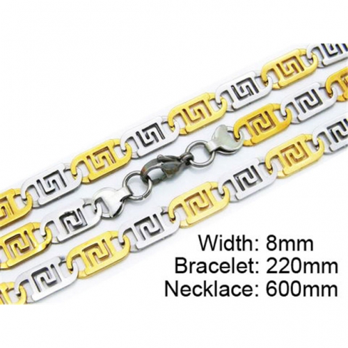 Wholesale Stainless Steel 316L Two-Tone Necklace & Bracelet Set NO.#BC55S0141H80