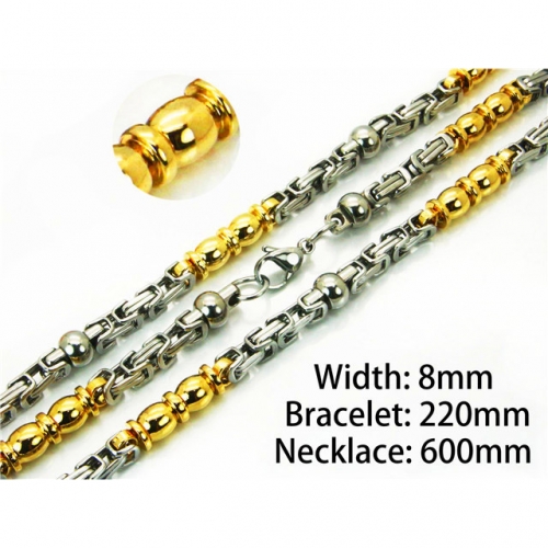 Wholesale Stainless Steel 316L Two-Tone Necklace & Bracelet Set NO.#BC55S0539IJD