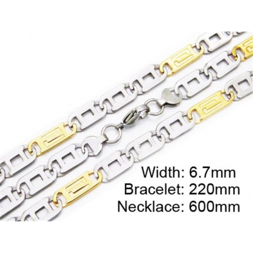 Wholesale Stainless Steel 316L Two-Tone Necklace & Bracelet Set NO.#BC55S0175H80
