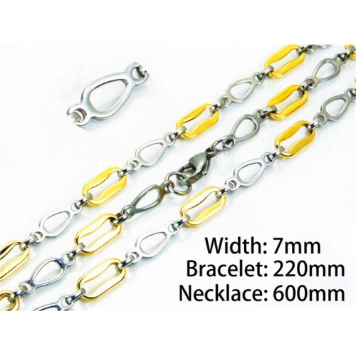 Wholesale Stainless Steel 316L Two-Tone Necklace & Bracelet Set NO.#BC55S0570IWW