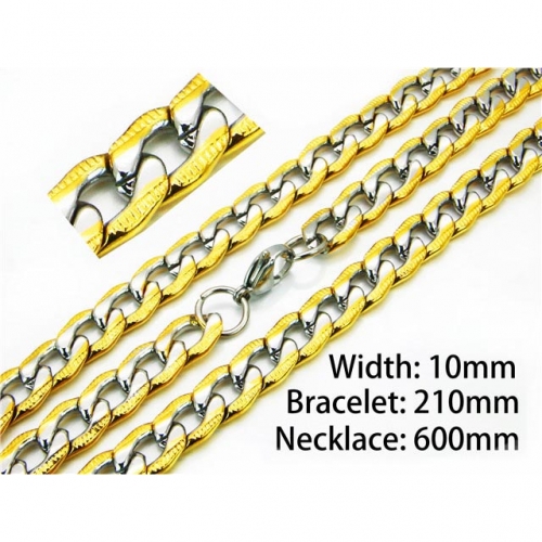 Wholesale Stainless Steel 316L Two-Tone Necklace & Bracelet Set NO.#BC61S0364HOS